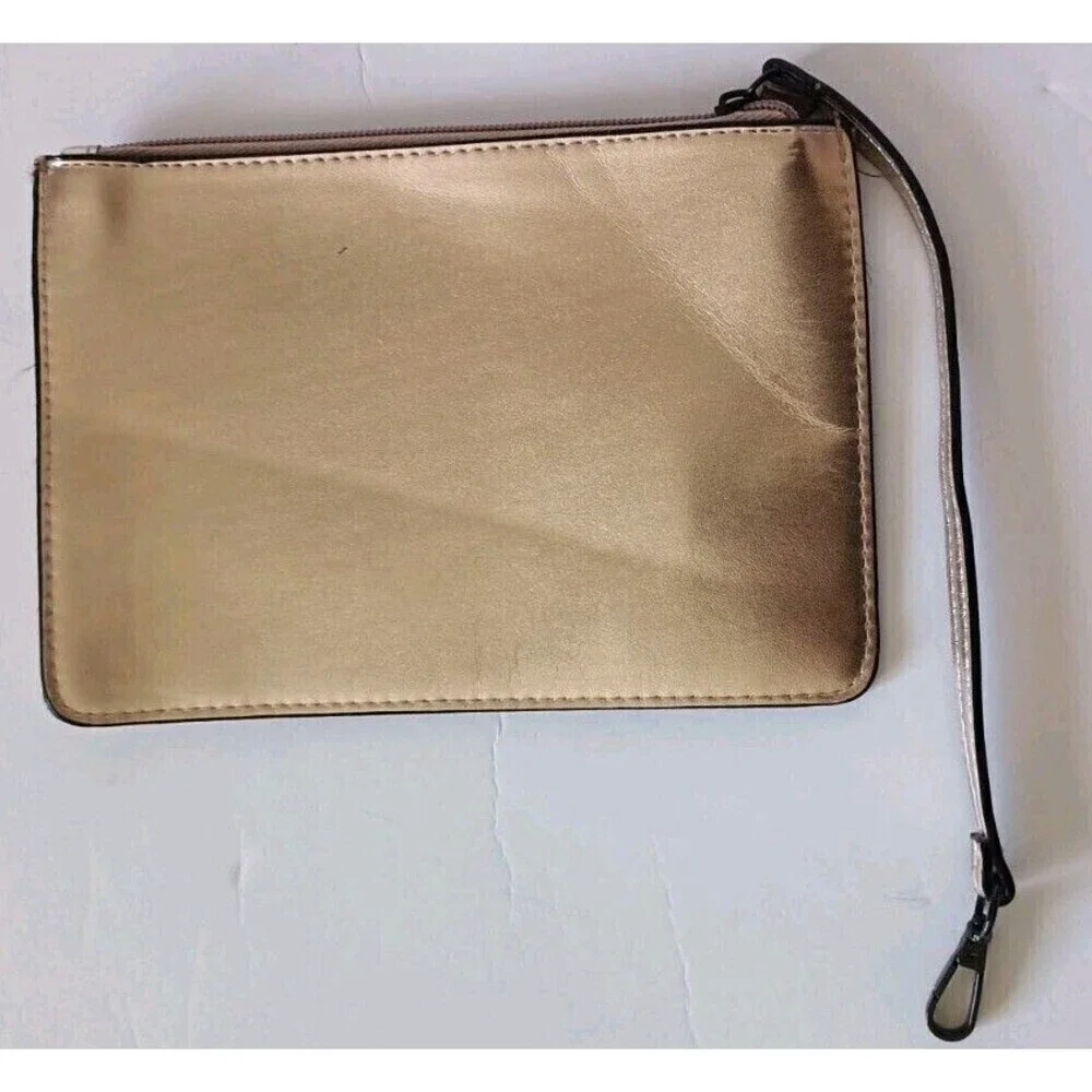 Victoria’s Secret Makeup Bag Case Metallic Rose Gold Zipper Attachable Strap New